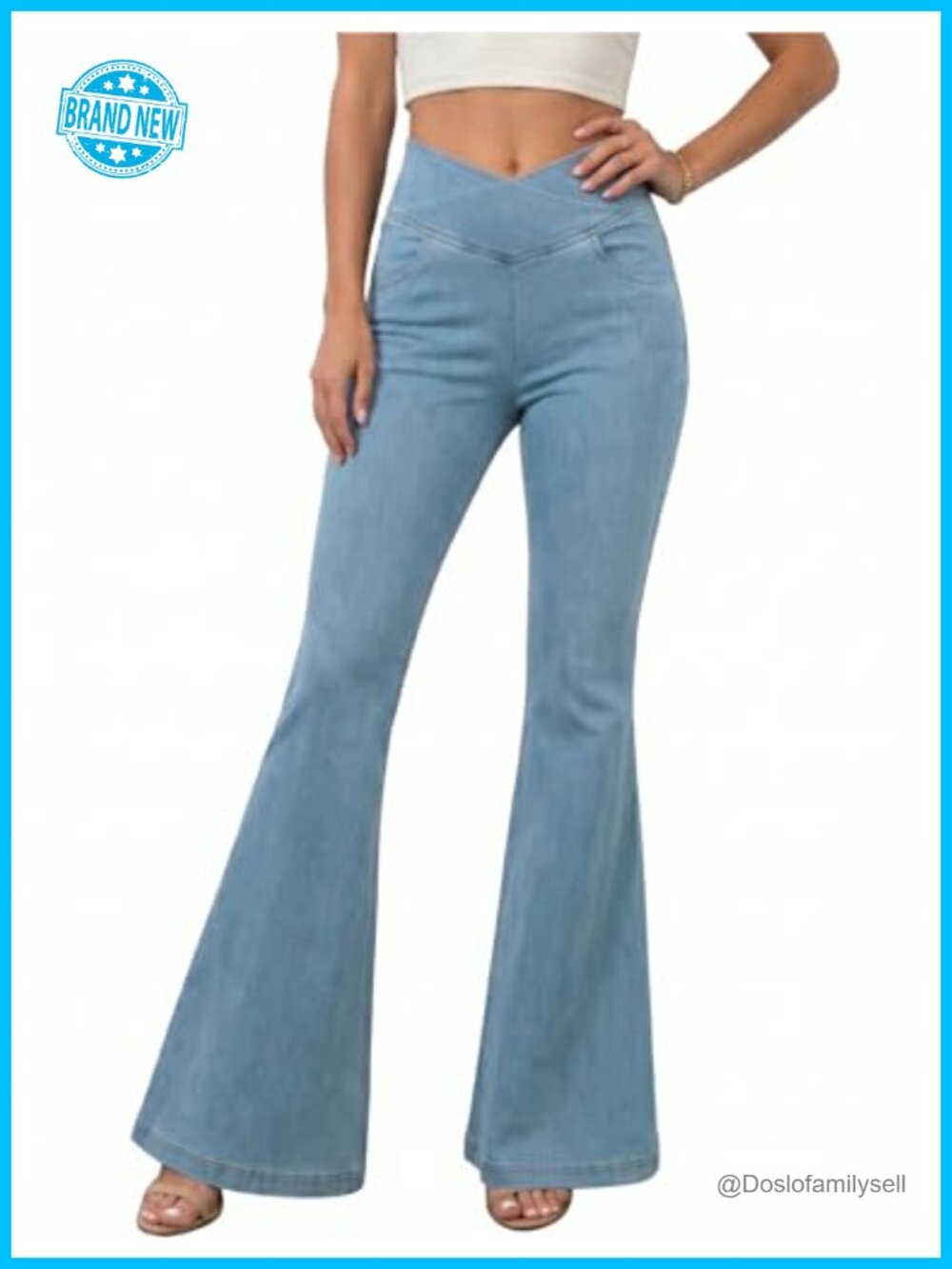 Women's Flare Jeans High Waist Crisscross Elastic Waist Bootcut Denim Pants
